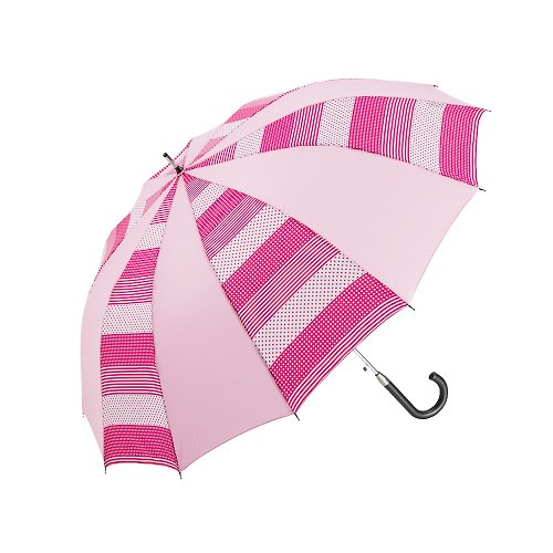 Prolla 保羅拉精品雨傘 Prolla 條紋點點雙色自動大傘面直傘 可愛俏皮風 抗UV防風晴雨傘