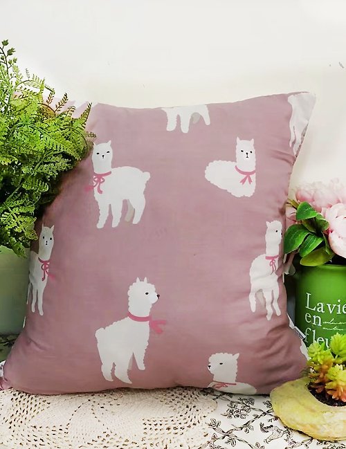 hazelnut 北歐風格粉色可愛羊駝圖案抱枕靠枕枕套