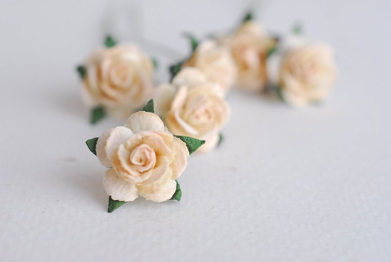 Paper Flower, 100 pcs., DIY mulberry rose size 1.5 cm., ivory brush peach color. - Other - Paper Yellow