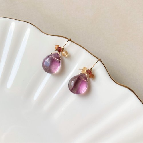 17select -Hina Jewelry- 獨一無二之美 14KGF 療癒 葡萄紫色螢石 耳環 / 耳夾