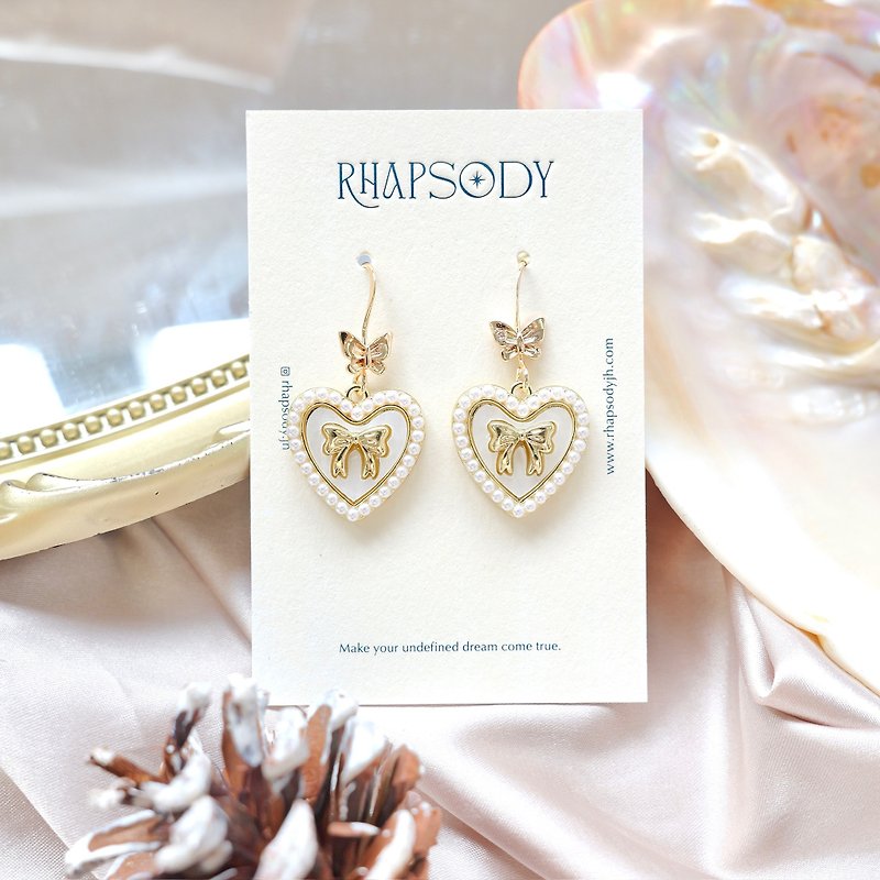 Noble Pearl Butterfly Earrings - ต่างหู - เงิน 