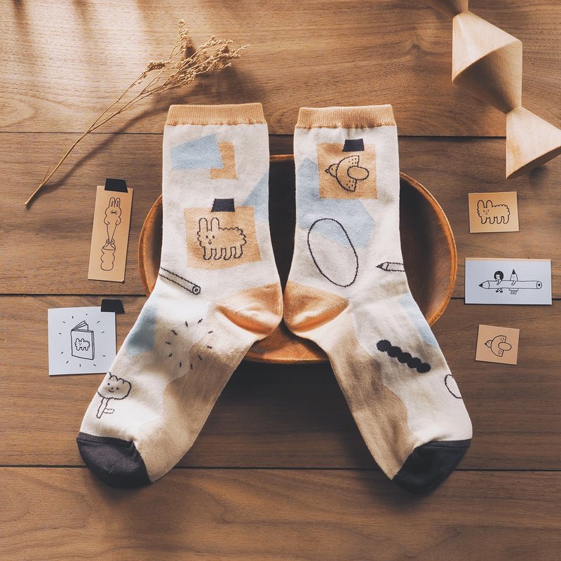 Collage (Cream) - Yohand Socks - Socks - Cotton & Hemp Orange