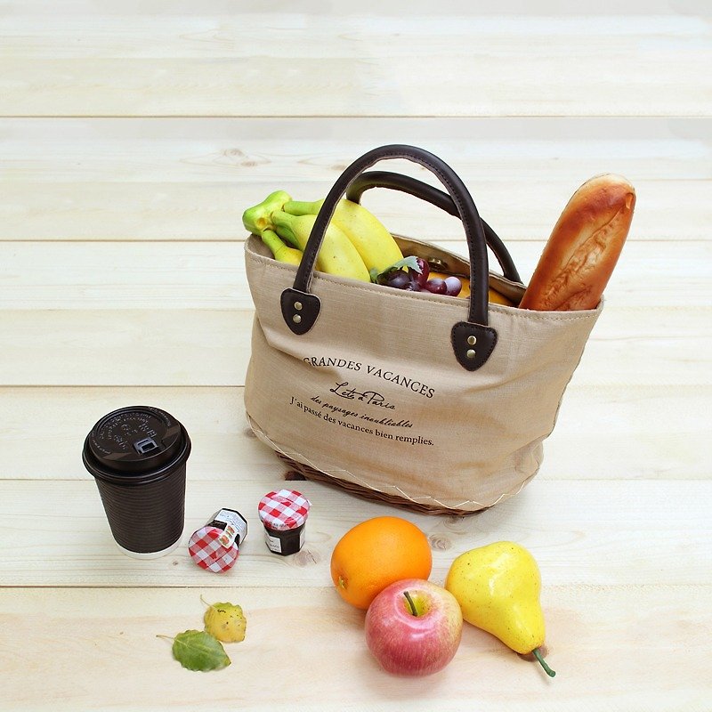 Small Paris linen rattan bag - dark (special offer 699) - อื่นๆ - ผ้าฝ้าย/ผ้าลินิน สีนำ้ตาล