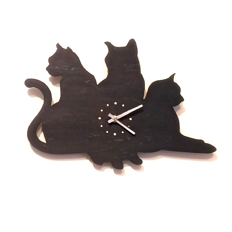 Handmade wooden creative clock happy zoo - three kittens - นาฬิกา - ไม้ สีนำ้ตาล