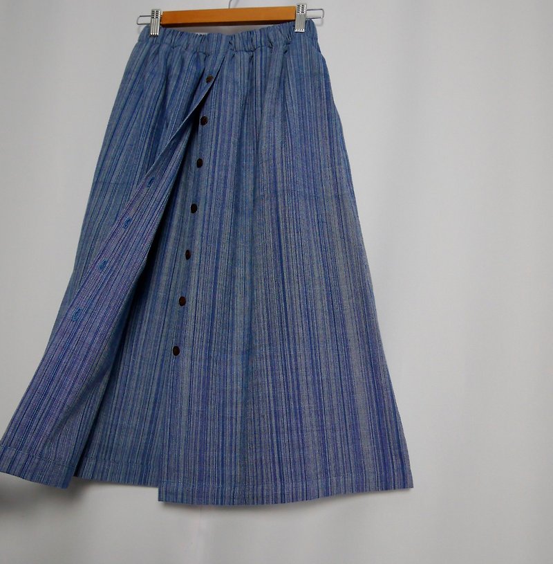 Handwoven cotton skirt (blue - white) - Skirts - Cotton & Hemp Blue