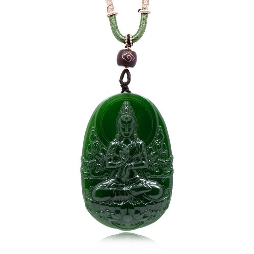 正佳珠寶 Gemsrich Jewelry 【正佳珠寶】和田碧玉 頂級老礦菠菜綠 觀世音菩薩 高淨體碧玉結