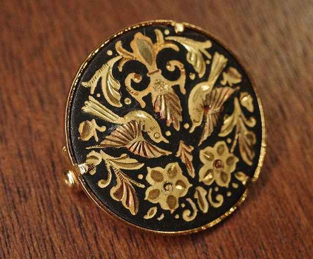 スペイン 伝統工芸 ダマスキナード 花 鳥 ビンテージ ゴールド - 小物入れ