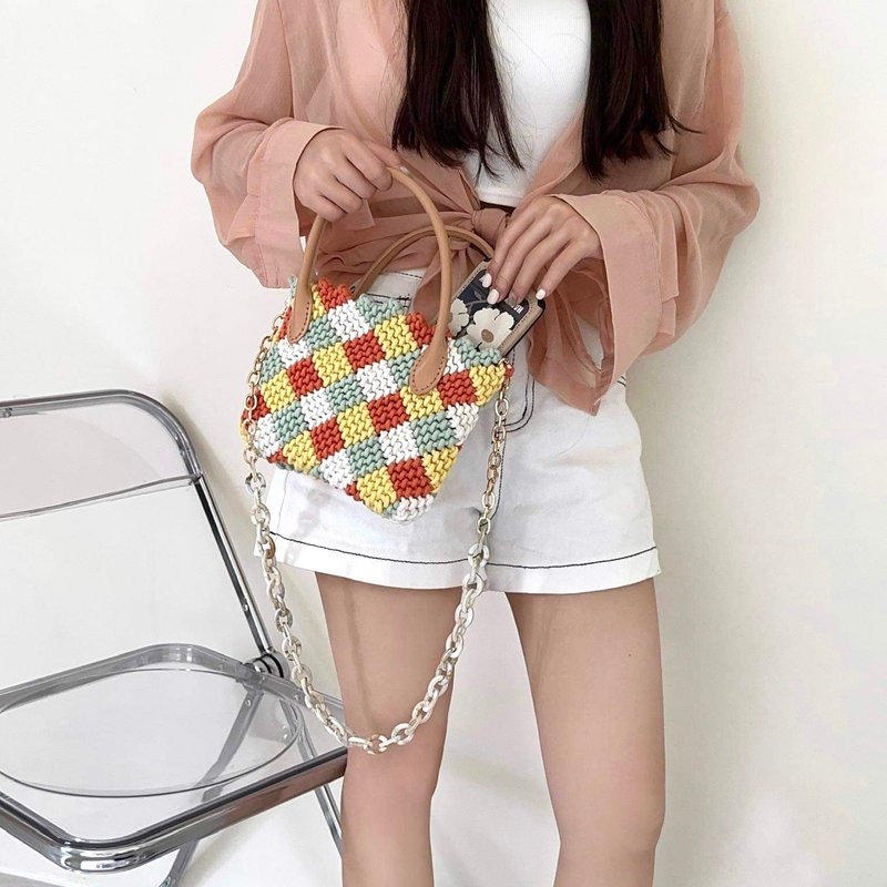INS 多彩配色包【Macrame bag】 - 側背包/斜背包 - 棉．麻 