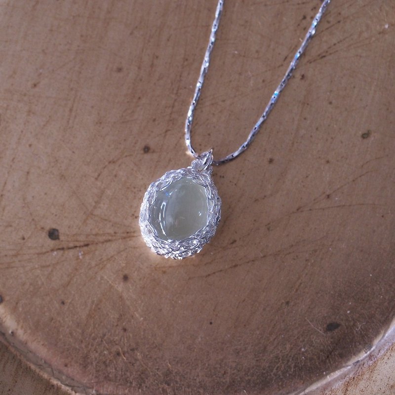 Natural Stone 999 sterling silver wire Crochet silver necklace Prehnite Silver necklace - Necklaces - Semi-Precious Stones Green