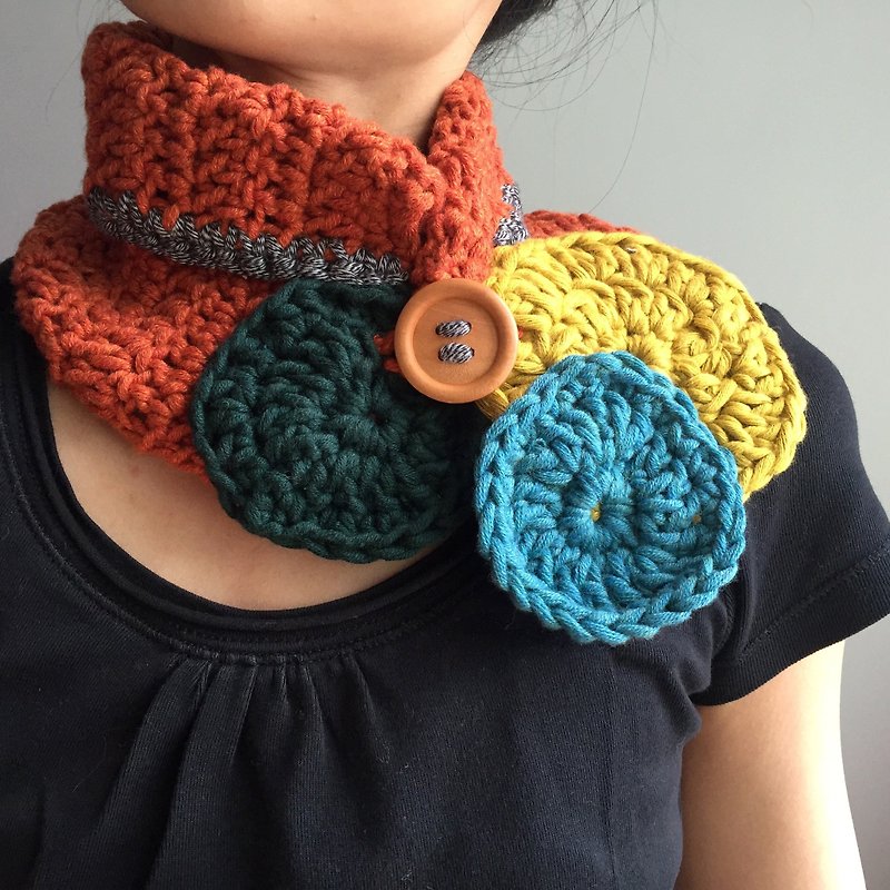 Creative cowl  |  hand crochet scarf  |  Multi-style  |  perfect little gift  |  merino wool x cotton - ผ้าพันคอ - ผ้าฝ้าย/ผ้าลินิน สีส้ม
