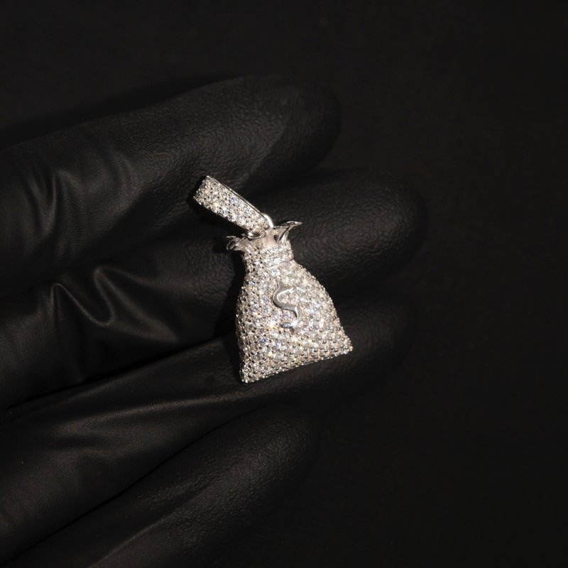 Wbj 滿鑲嵌雙面錢袋吊墜項鍊 - 項鍊 - 寶石 銀色