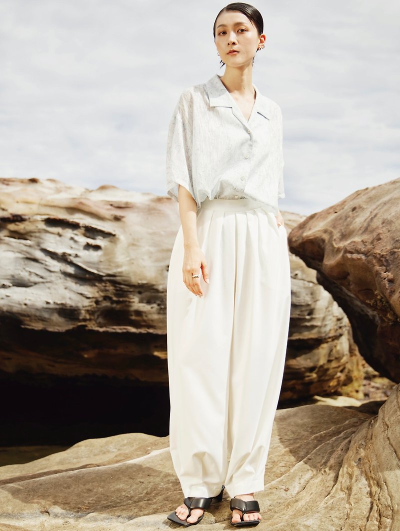 Be Flowing_Pleated cocoon suit trousers - กางเกงขายาว - เส้นใยสังเคราะห์ ขาว