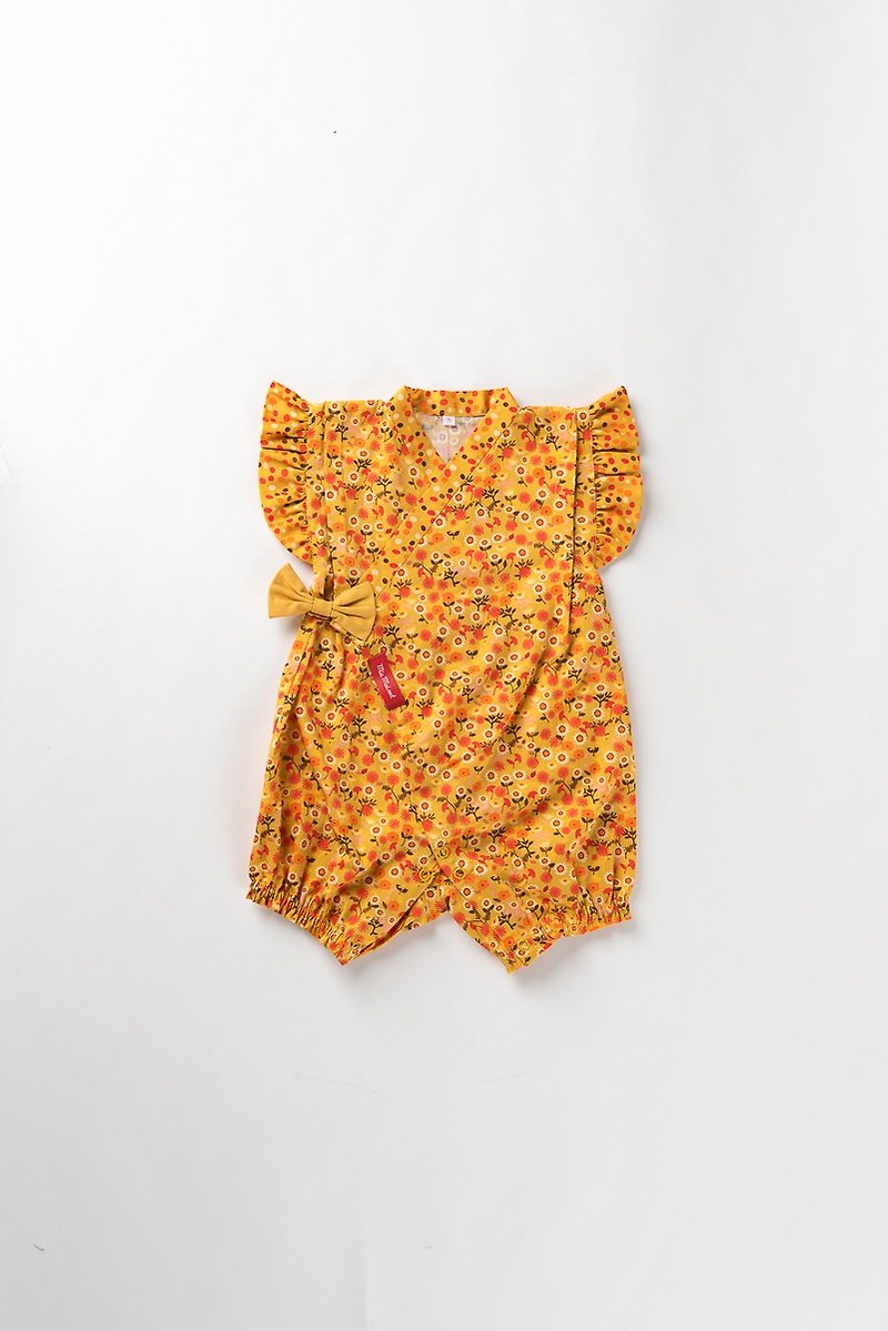 ベビー甚平　BABY Jinbei 【Yellow x Small flowers】 - 嬰兒連身衣/包被/包巾 - 棉．麻 黃色