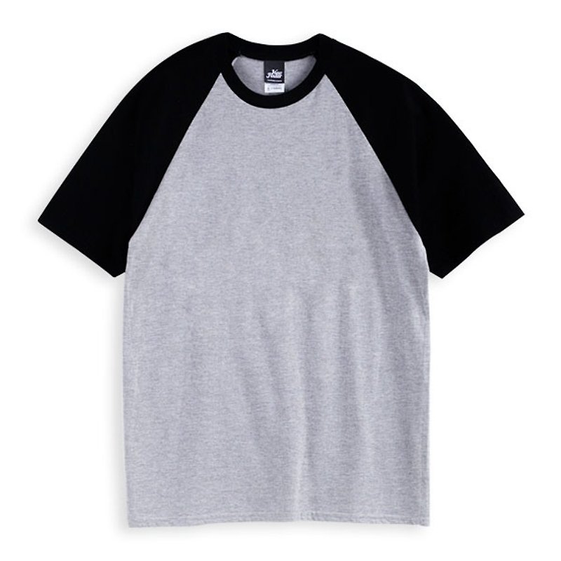 ベースボールTシャツ-ブラックグレーリネン - Tシャツ メンズ - コットン・麻 グレー