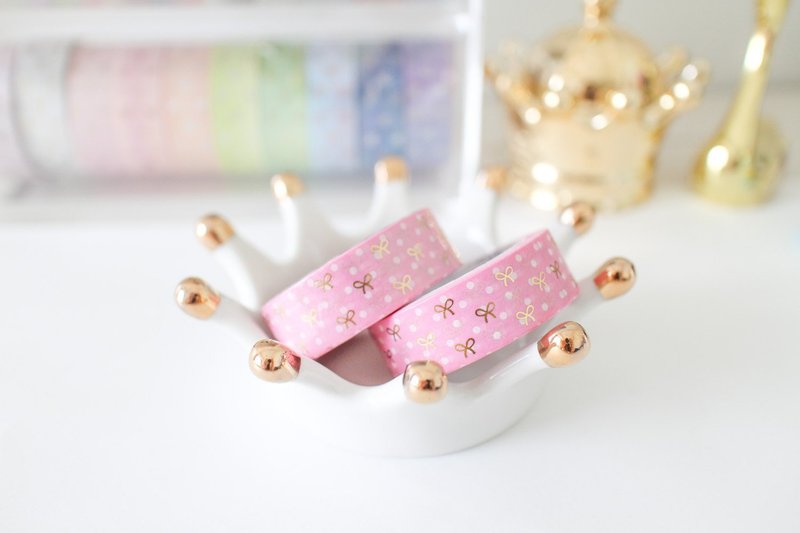 Hot stamping paper tape-Pink Polka Dot hot stamping small bow - มาสกิ้งเทป - กระดาษ หลากหลายสี