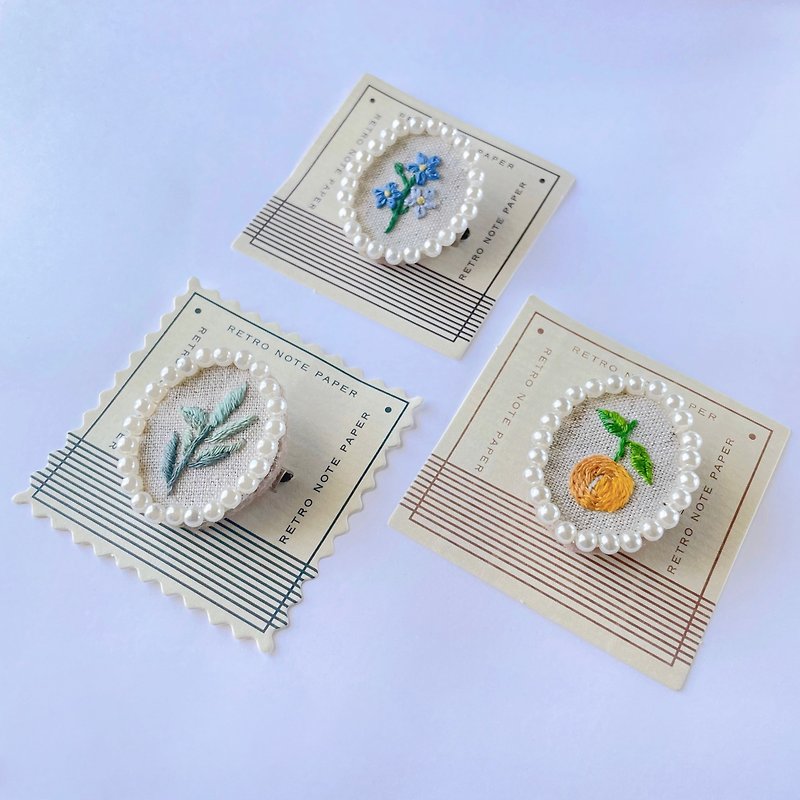 [Nature Observation Diary] Pearl Badge | Embroidery Pin - Badges & Pins - Cotton & Hemp 