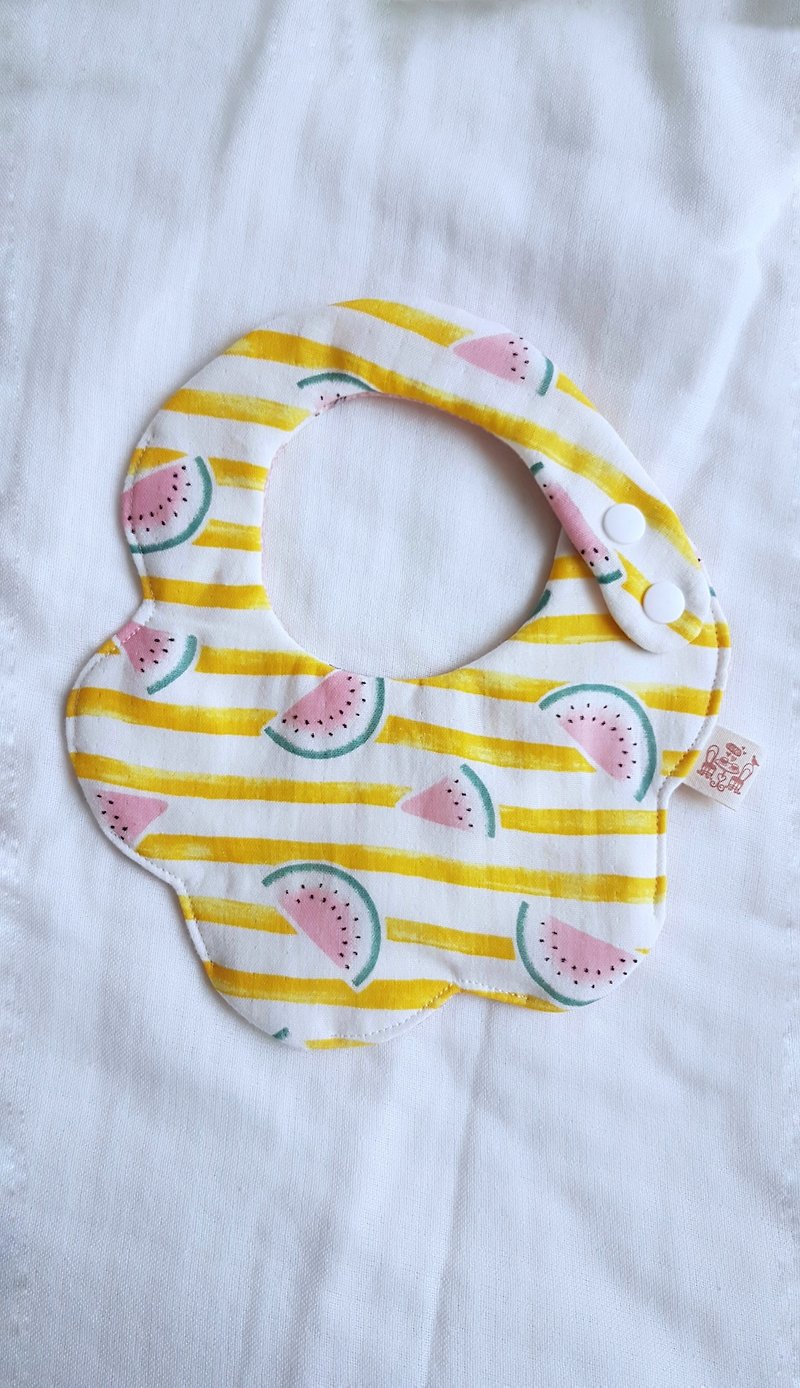 (Striped watermelon-yellow) double-sided double-sided bib with eight-fold yarn 100% cotton. Saliva towel - Bibs - Cotton & Hemp Yellow