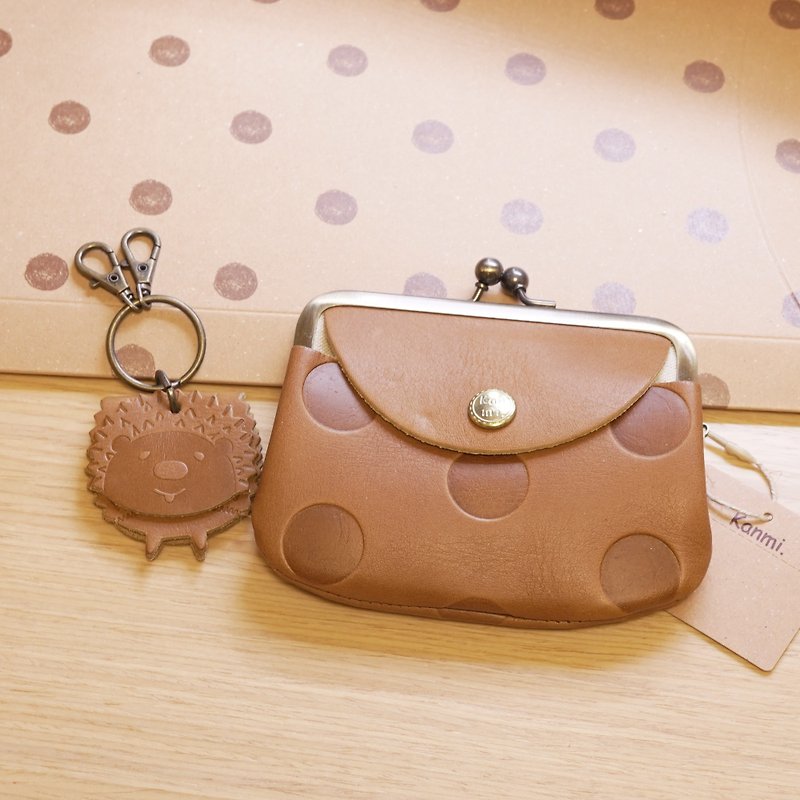 Japan Kanmi. Gift Box Set - Candy Series Coin Purse + Hedgehog Keychain - Coin Purses - Genuine Leather 
