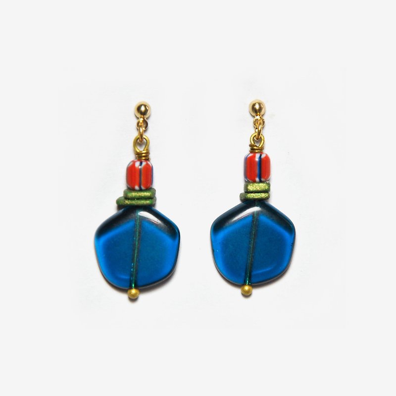 Vintage Blue Hexagon Perfume Bottle Earrings, Post Earrings, Clip On Earrings - Earrings & Clip-ons - Other Metals Blue