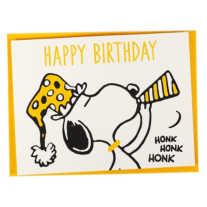 Snoopy Holds Yellow Party Cheers (Hallmark-Peanuts - Snoopy - Stereo Card) - Cards & Postcards - Paper Yellow