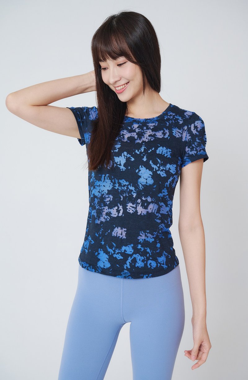 春夏穿搭【Yoga Flow】Burn Out T shirt - Blue Ore 快速出貨 - 瑜珈服/瑜珈褲 - 聚酯纖維 