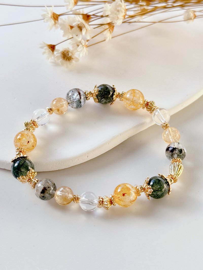 Natural crystal white crystal osmanthus Stone citrine green ghost green hair crystal extremely lucky - Bracelets - Crystal Yellow