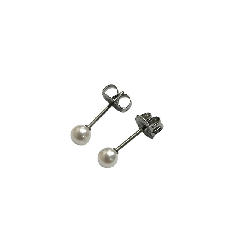 Akoya珍珠耳钉 3.5-4.0mm 不锈钢/钛制 日本制造 - 耳環/耳夾/耳骨夾 - 珍珠 白色