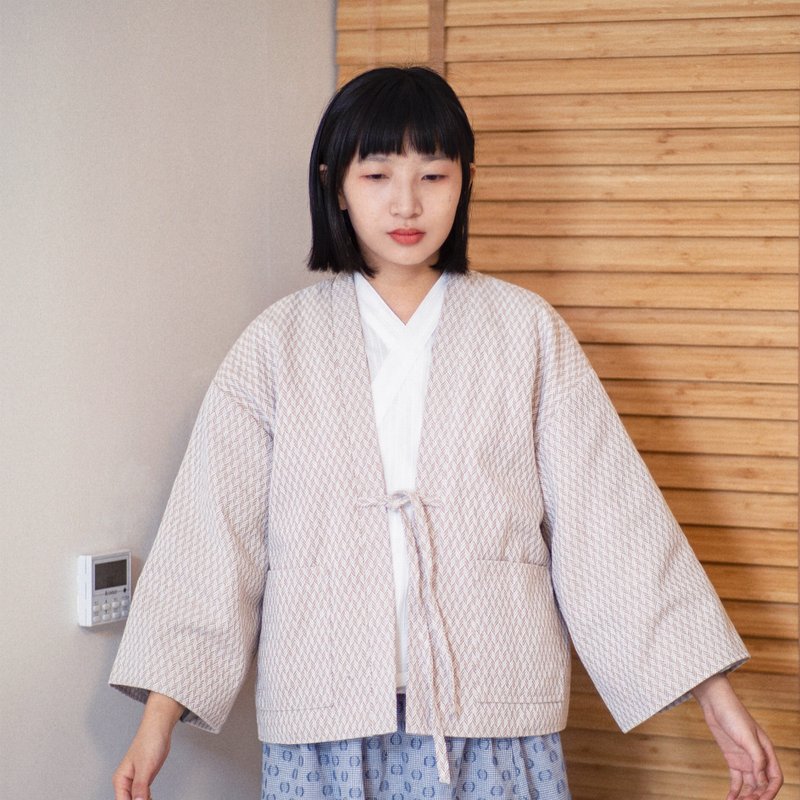 Japanese style feather woven jacket robe - Women's Tops - Other Materials Khaki