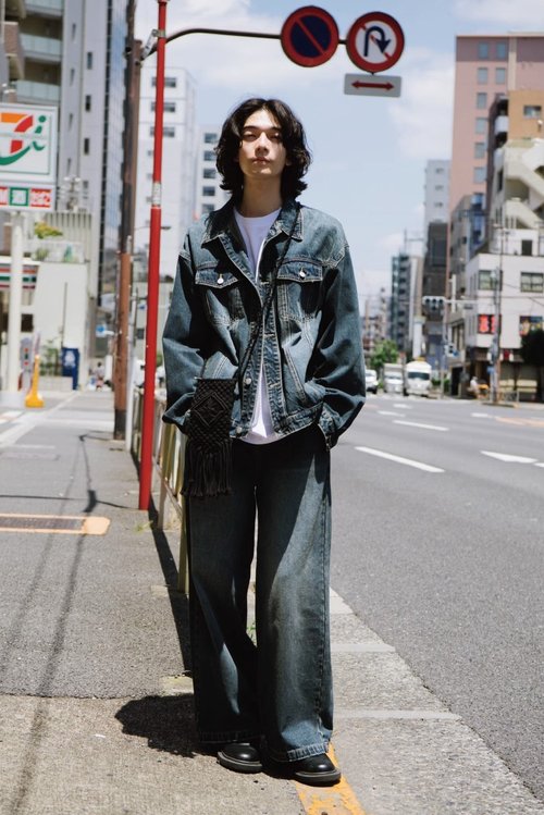 Japanese retro workwear denim jacket on the road - Shop