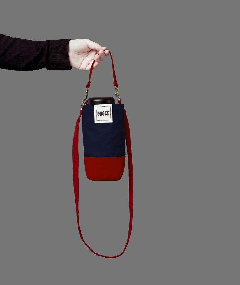 Universal Environmental Beverage Bag Detachable Long Strap Slanted Shoulder Carry Navy Blue + Red - กระเป๋าถือ - ผ้าฝ้าย/ผ้าลินิน หลากหลายสี
