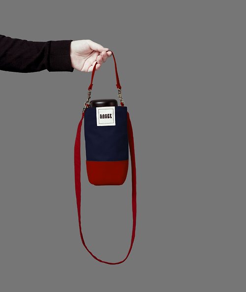 BAGER 萬用環保飲料提袋 可拆式長背帶 斜肩揹 手提 藏藍+紅