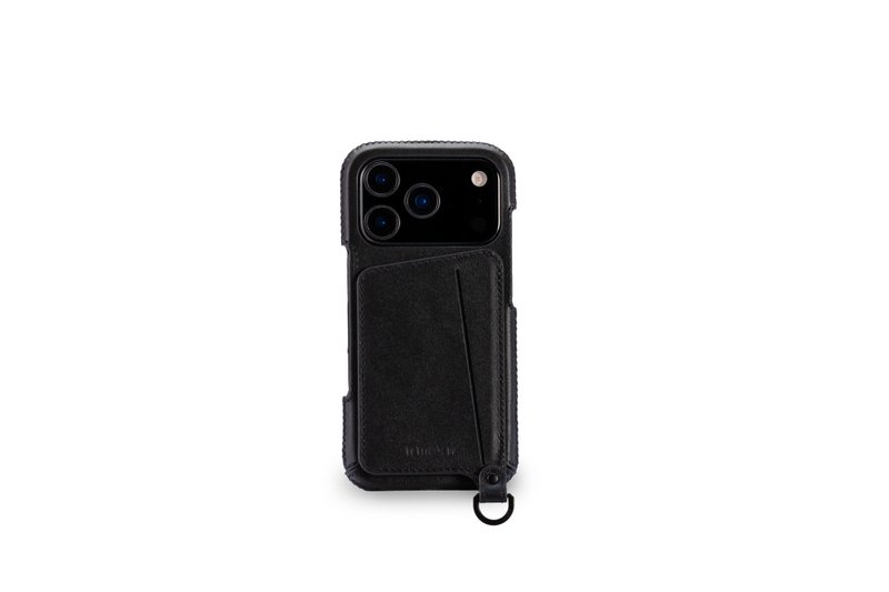 iPhone 17 Pro 經典系列-磁吸站立卡袋手機皮套-碳黑 - 手機殼/手機套 - 真皮 黑色