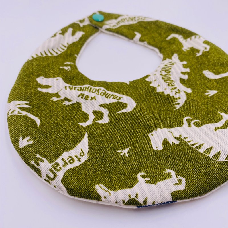 Dark green Jurassic bib double gauze saliva towel design full moon gift - Bibs - Cotton & Hemp Blue