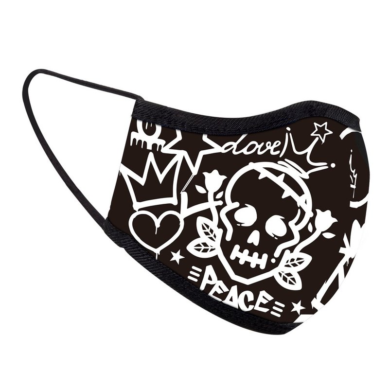 Antibacterial fiber, washable, breathable Double-layer cloth mask_Doodle Black - หน้ากาก - วัสดุอื่นๆ 