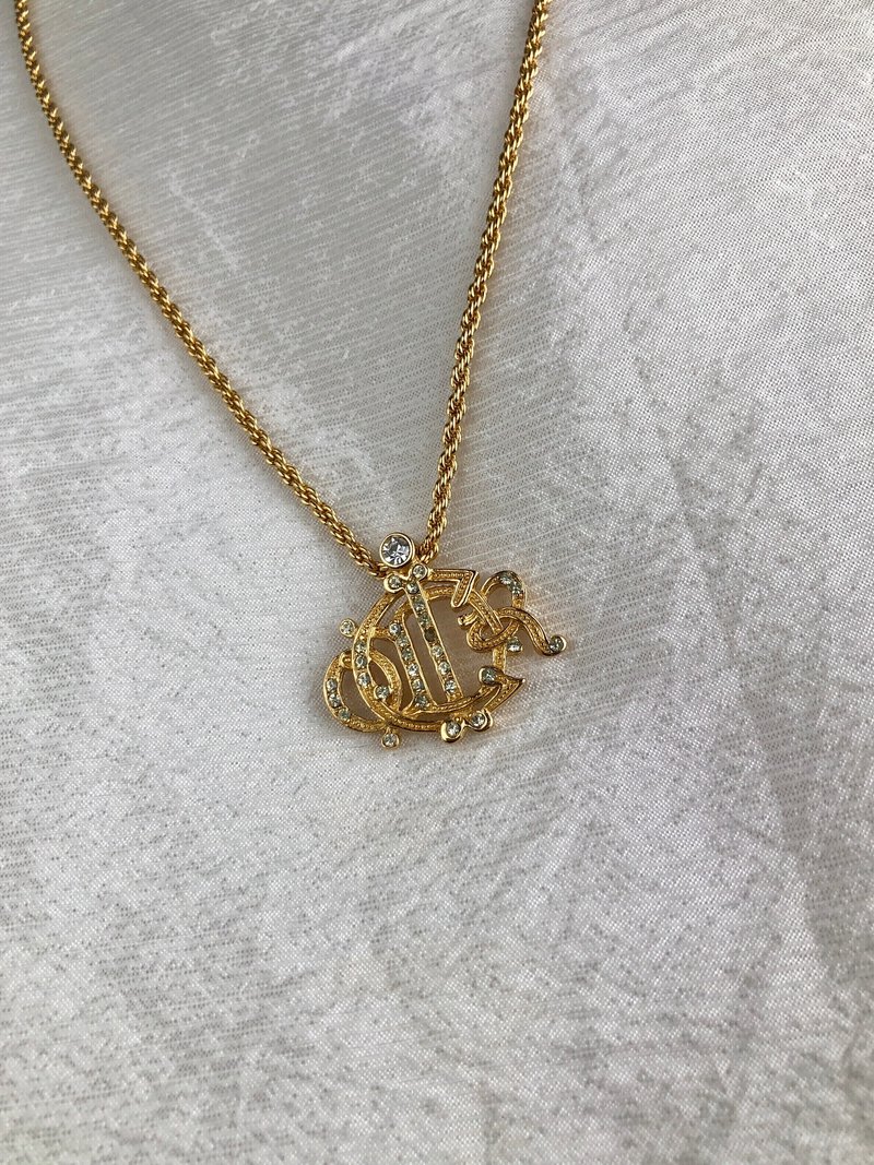 [Direct from Japan Brand Used Bag] Christian Dior Necklace Gold Logo Emblem Stone Old vcjfee - Necklaces - Other Materials Gold