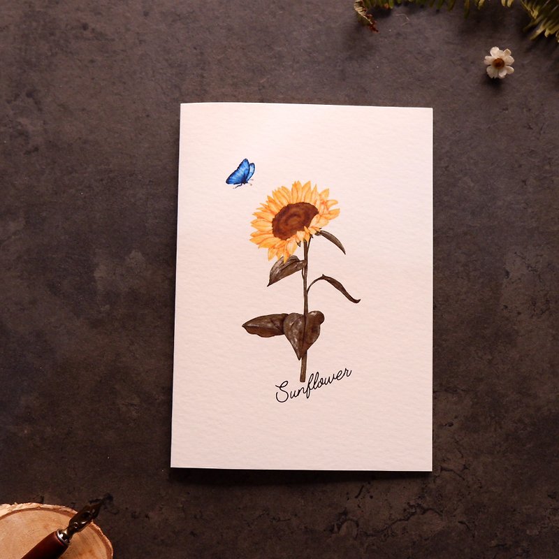 [Blooming Flowers and Blessings] - Sunflower imported beige textured folding cards and envelopes from Europe - การ์ด/โปสการ์ด - กระดาษ สีเหลือง