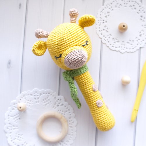CozyToysByOreshek Giraffe Baby rattle toy, Nursery First toy, Baby rattle toy, Christening Gift