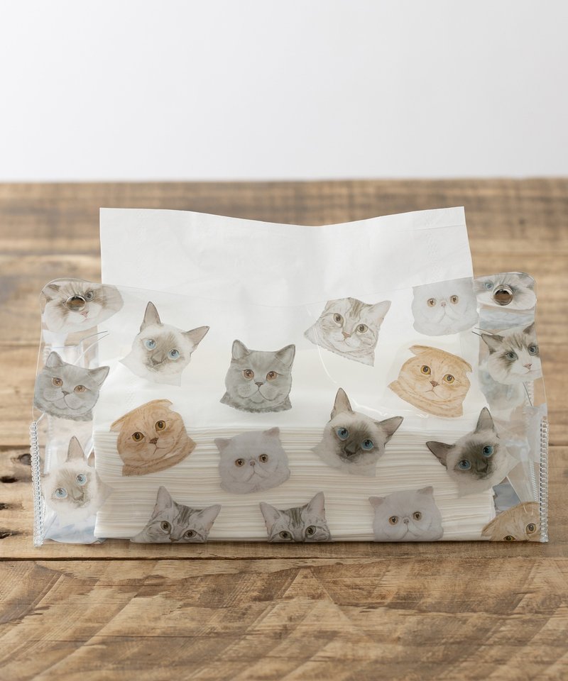 Clear Tissue Box made of vinyl M. cat faces/ Animal 09 - Tissue Boxes - Other Materials Transparent