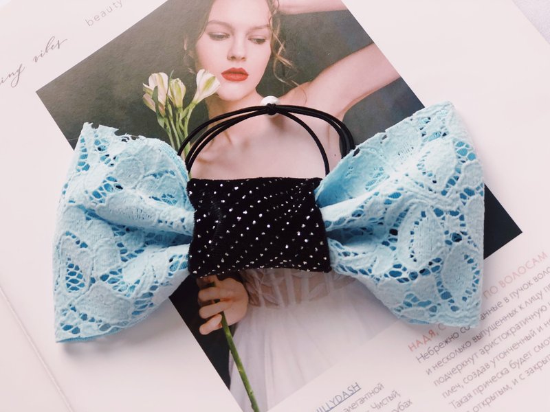 Sky blue bow hair tie - Headbands - Other Materials Blue