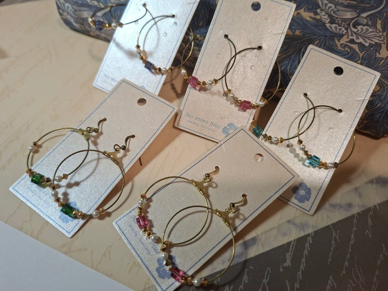 小方糖黃銅耳圈 - 耳環/耳夾/耳骨夾 - 銅/黃銅 粉紅色