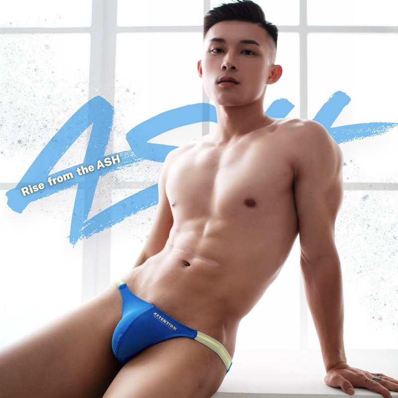 AttentionWear極澀系高衩三角內褲【裸筋藍】│涼感細邊 薄雙丁 - 男內衣褲 - 尼龍 藍色