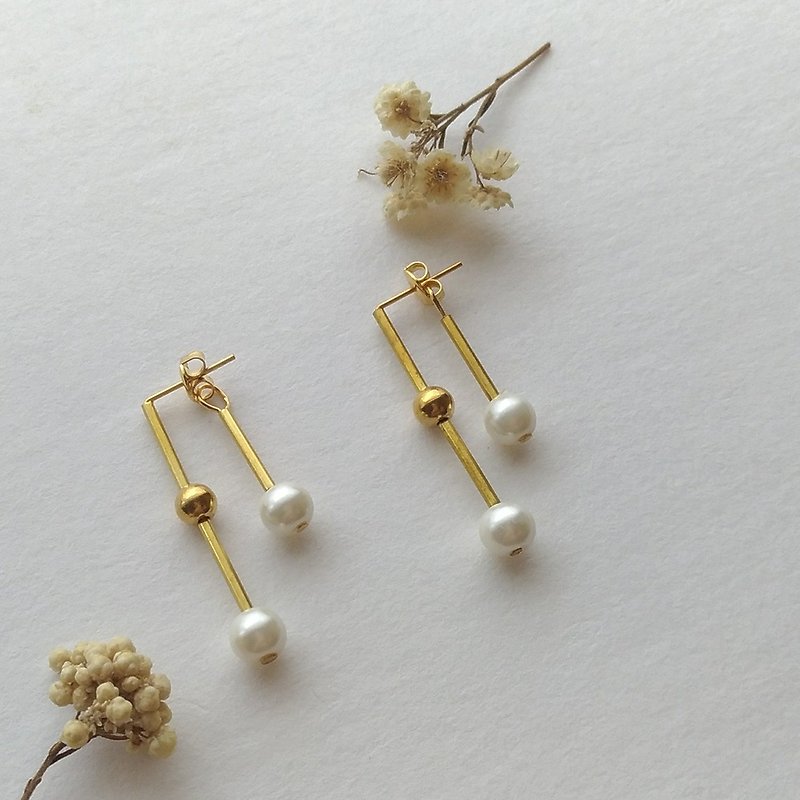 e083 met - Bronze pearl earrings - ต่างหู - ทองแดงทองเหลือง สีนำ้ตาล