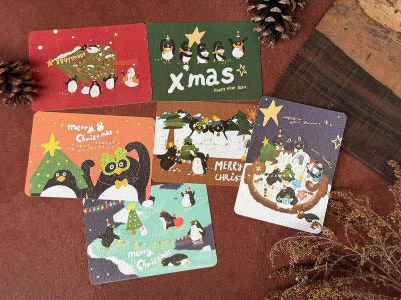 XMAS快樂 企鵝小隊聖誕明信片-六入 簡v /聖誕卡片 - 卡片/明信片 - 紙 多色