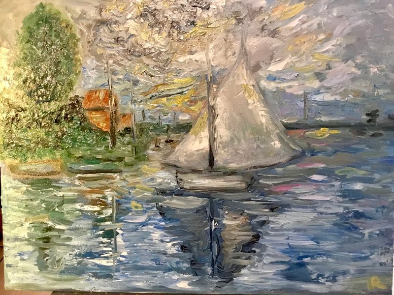 Boats on the lake oil painting - 壁貼/牆壁裝飾 - 其他金屬 