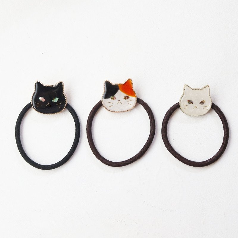 Made-to-order Ururu Eye Cat Hair Ties Nakayoshi Pack Raden Style, Black Cat, Calico Cat, White Cat - Hair Accessories - Resin White