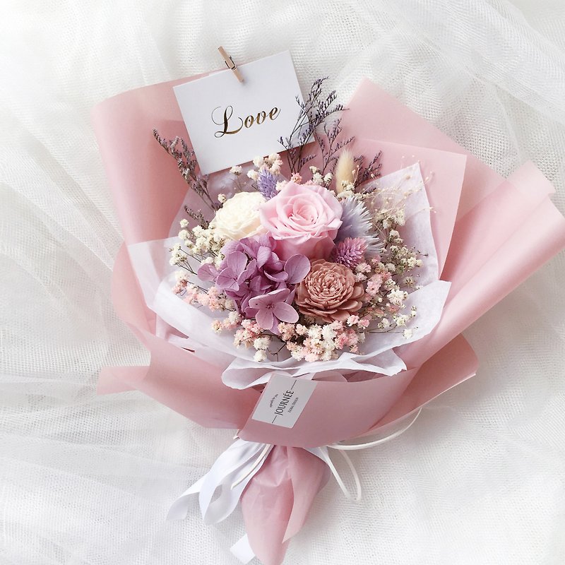 Journee Romantic Ballet Powder Immortal Rose Gypsophila Dry Bouquet Valentine's Day Proposal Birthday - ช่อดอกไม้แห้ง - พืช/ดอกไม้ สึชมพู