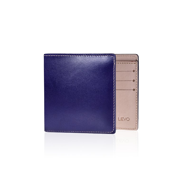 【LIEVO】 GRACE - Water Wax Leather Short Clip_Dark Mineral Blue - กระเป๋าสตางค์ - หนังแท้ สีน้ำเงิน