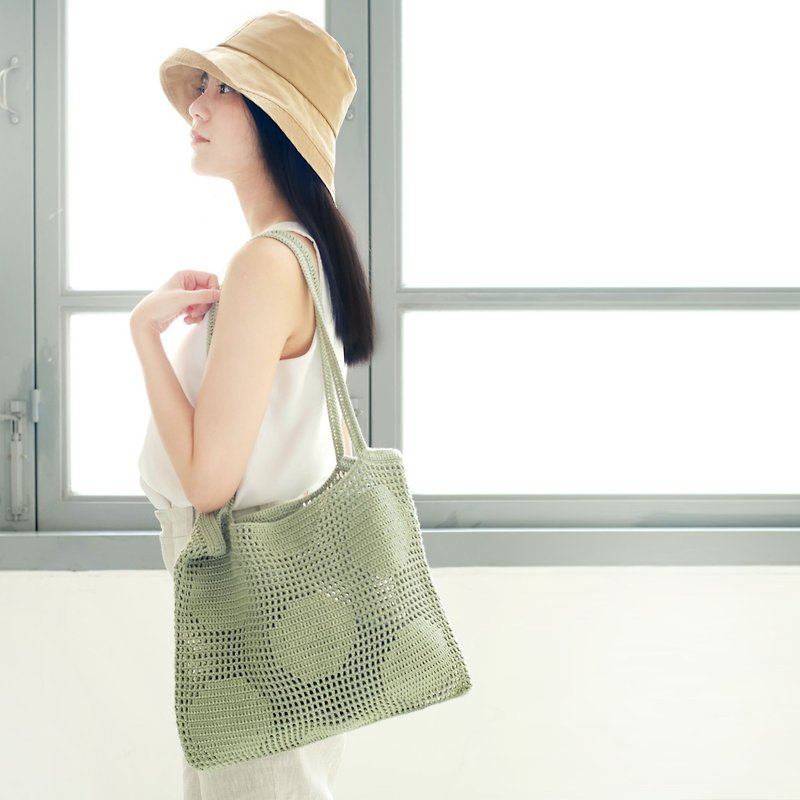Crochet Polka Dot Tote Bag | PaleMint - Handbags & Totes - Other Materials Green
