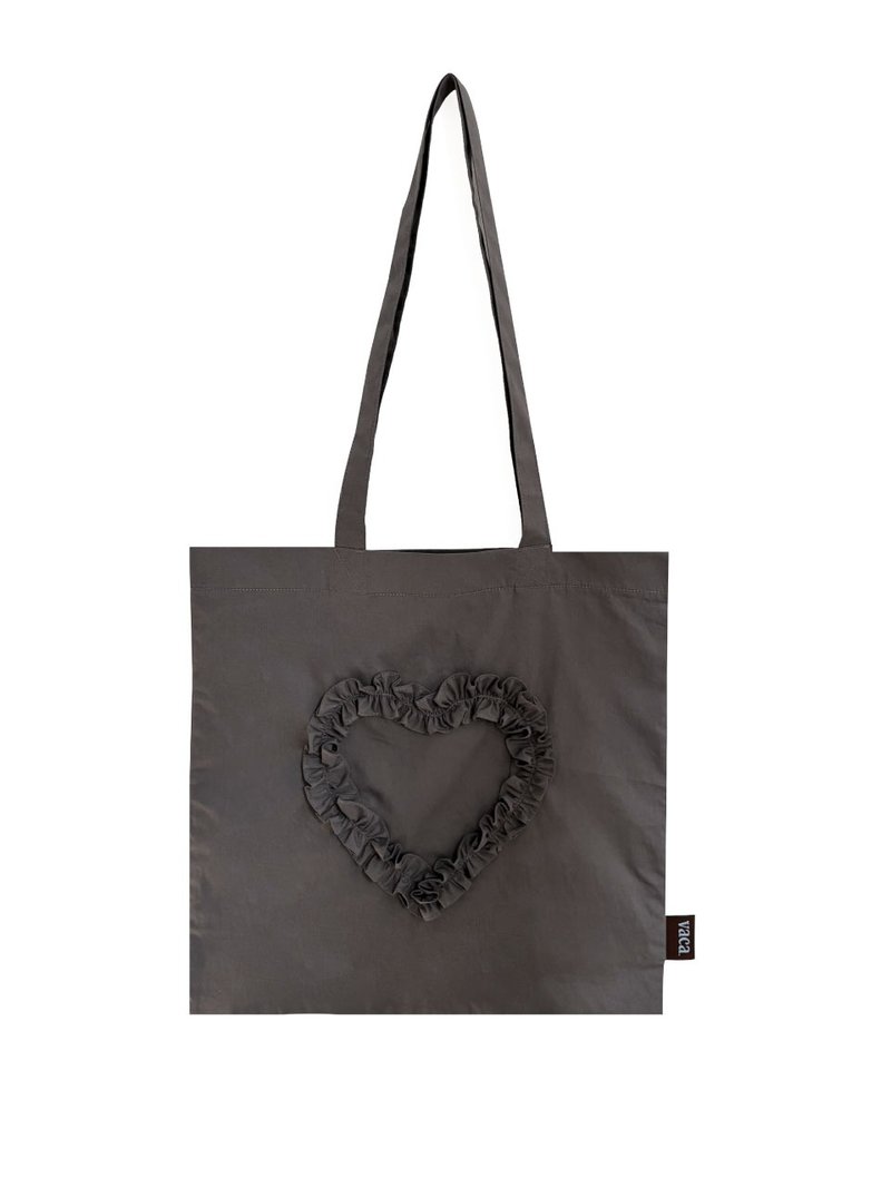 RUFFLE HEART COTTON BAG (CHARCOAL) - 手提包/手提袋 - 棉．麻 灰色