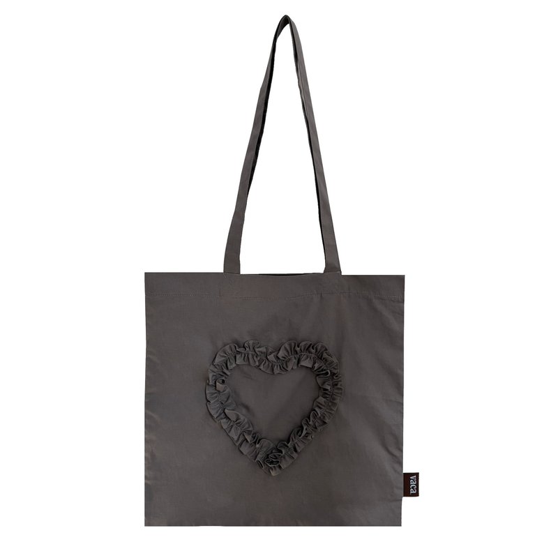 RUFFLE HEART COTTON BAG (CHARCOAL) - 手提包/手提袋 - 棉．麻 灰色